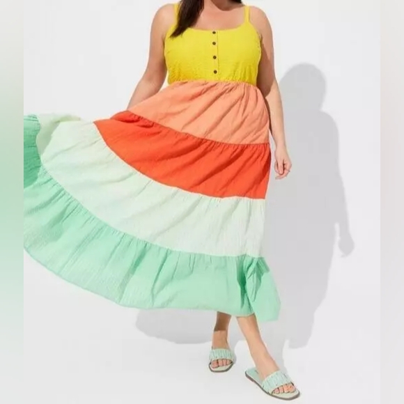 torrid Dresses & Skirts - Torrid Maxi Seersucker Tiered Color Block Dress